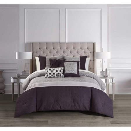 FIXTURESFIRST 6 Piece Imara Comforter Set, Plum - Queen Size FI2085502